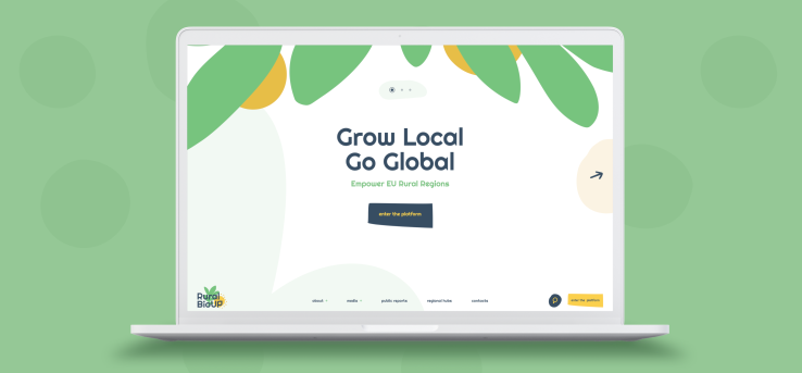 Image of the RuralBioUp European project website developed by LOBA, featuring an intuitive and appealing design, reflecting innovation and a focus on rural areas. Explore sustainable bioeconomic solutions and access the RuralSpot platform.